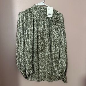 H&M Green Leaf Print Blouse